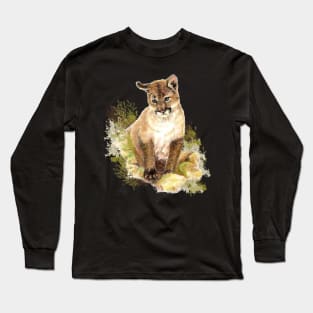 Watercolor Cougar Mountain Lion Cub Long Sleeve T-Shirt